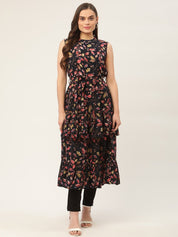 Women Navy Blue Flared Printed kurta - JOK_1417_Navy_S
