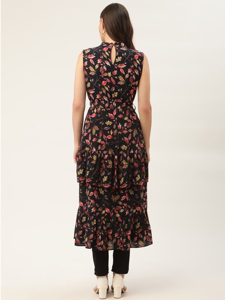Women Navy Blue Flared Printed kurta - JOK_1417_Navy_S