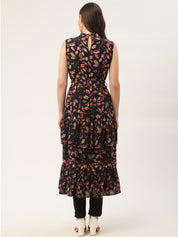 Women Navy Blue Flared Printed kurta - JOK_1417_Navy_S
