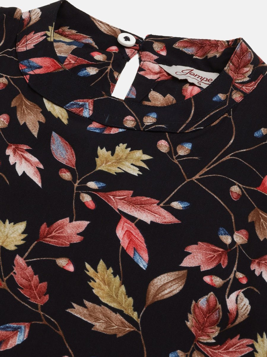 Women Navy Blue Flared Printed kurta - JOK_1417_Navy_S