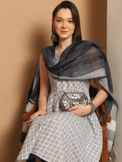 Women Navy Blue Printed Kurta with Palazzos & With Kantha Work Dupatta - JOKPL_D61N_1557_Navy_S