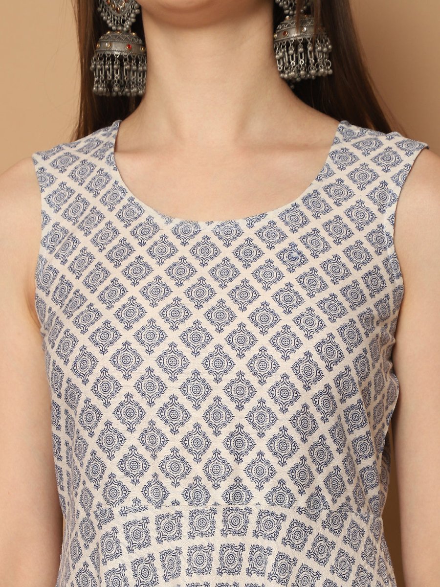 Women Navy Blue Printed Kurta with Palazzos & With Kantha Work Dupatta - JOKPL_D61N_1557_Navy_S