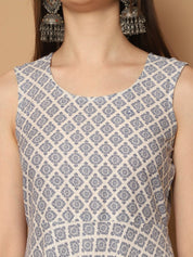 Women Navy Blue Printed Kurta with Palazzos & With Kantha Work Dupatta - JOKPL_D61N_1557_Navy_S