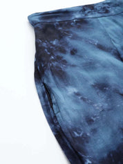 Women Navy Blue Tie Dye Printed Rayon Kaftan Tunic With Trousers - JNCS_3002Navy_XS