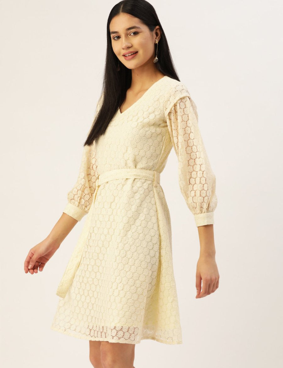 Women Off-White A-Line Cotton Dress - JND_1011Cream_XS