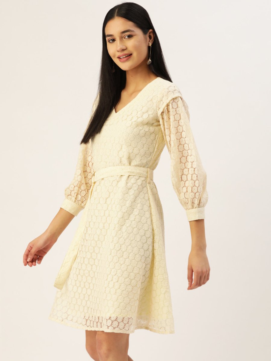 Women Off-White A-Line Cotton Dress - JND_1011Cream_XS