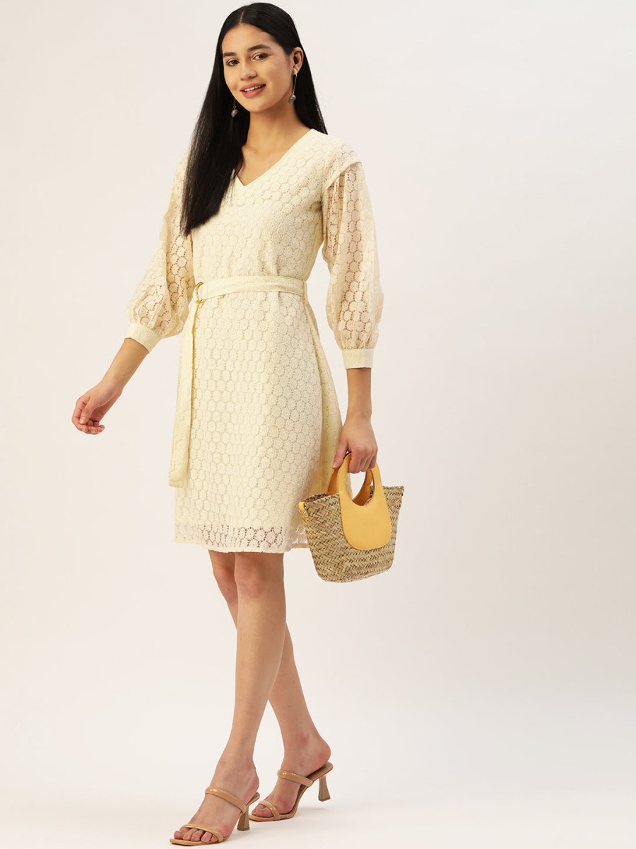 Women Off-White A-Line Cotton Dress - JND_1011Cream_XS