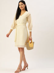 Women Off-White A-Line Cotton Dress - JND_1011Cream_XS