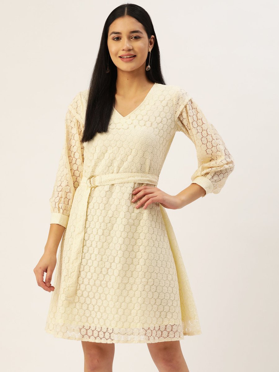 Women Off-White A-Line Cotton Dress - JND_1011Cream_XS