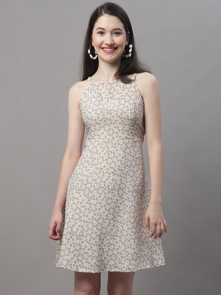 Women Off White Floral Printed A-Line Dresses - JND_1019Off-White_XS