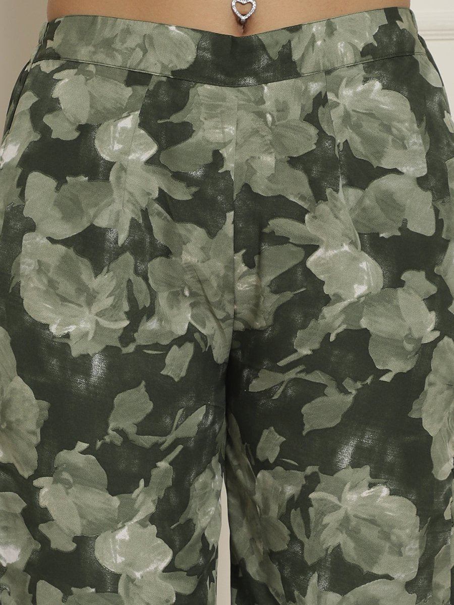 Women Olive Green Printed Crop Top With Palazzos - JNCS_3006Olive_XS