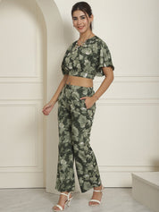 Women Olive Green Printed Crop Top With Palazzos - JNCS_3006Olive_XS