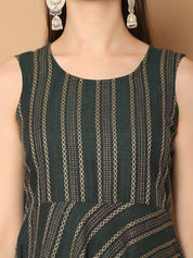Women Olive Green Woven Design Kantha Work Kurta with Palazzos & With Dupatta - JOKPL_D56O_1554_Olive_S