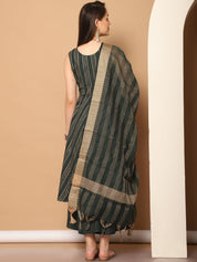 Women Olive Green Woven Design Kantha Work Kurta with Palazzos & With Dupatta - JOKPL_D56O_1554_Olive_S