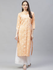 Women Orange Ethnic Motifs Ikat Kurta with lace work - JOK_1404_Orange_S