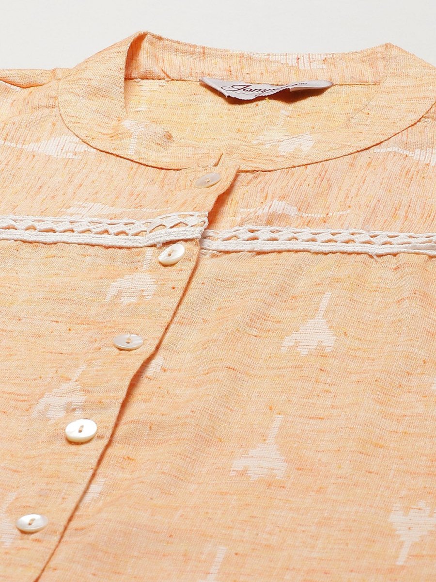 Women Orange Ethnic Motifs Ikat Kurta with lace work - JOK_1404_Orange_S