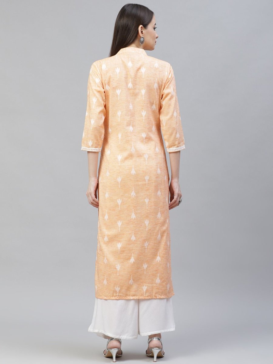 Women Orange Ethnic Motifs Ikat Kurta with lace work - JOK_1404_Orange_S