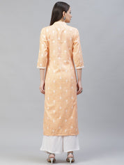 Women Orange Ethnic Motifs Ikat Kurta with lace work - JOK_1404_Orange_S