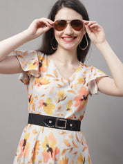 Women Orange Printed A-Line Dresses With Belt - JND_1014Orange_XS