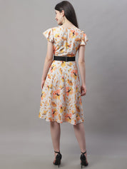 Women Orange Printed A-Line Dresses With Belt - JND_1014Orange_XS