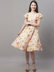 Women Orange Printed A-Line Dresses With Belt - JND_1014Orange_XS