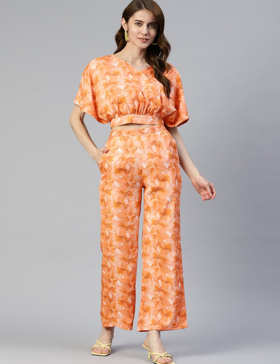 Women Orange Printed Crop Top With Palazzos - JNCS_3006Orange_XS
