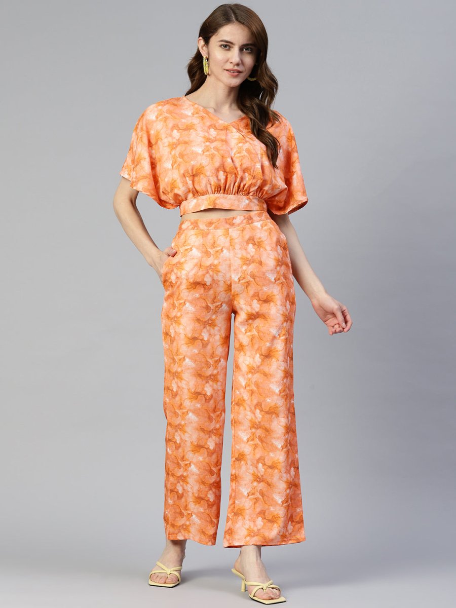 Women Orange Printed Crop Top With Palazzos - JNCS_3006Orange_XS