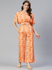 Women Orange Printed Crop Top With Palazzos - JNCS_3006Orange_XS
