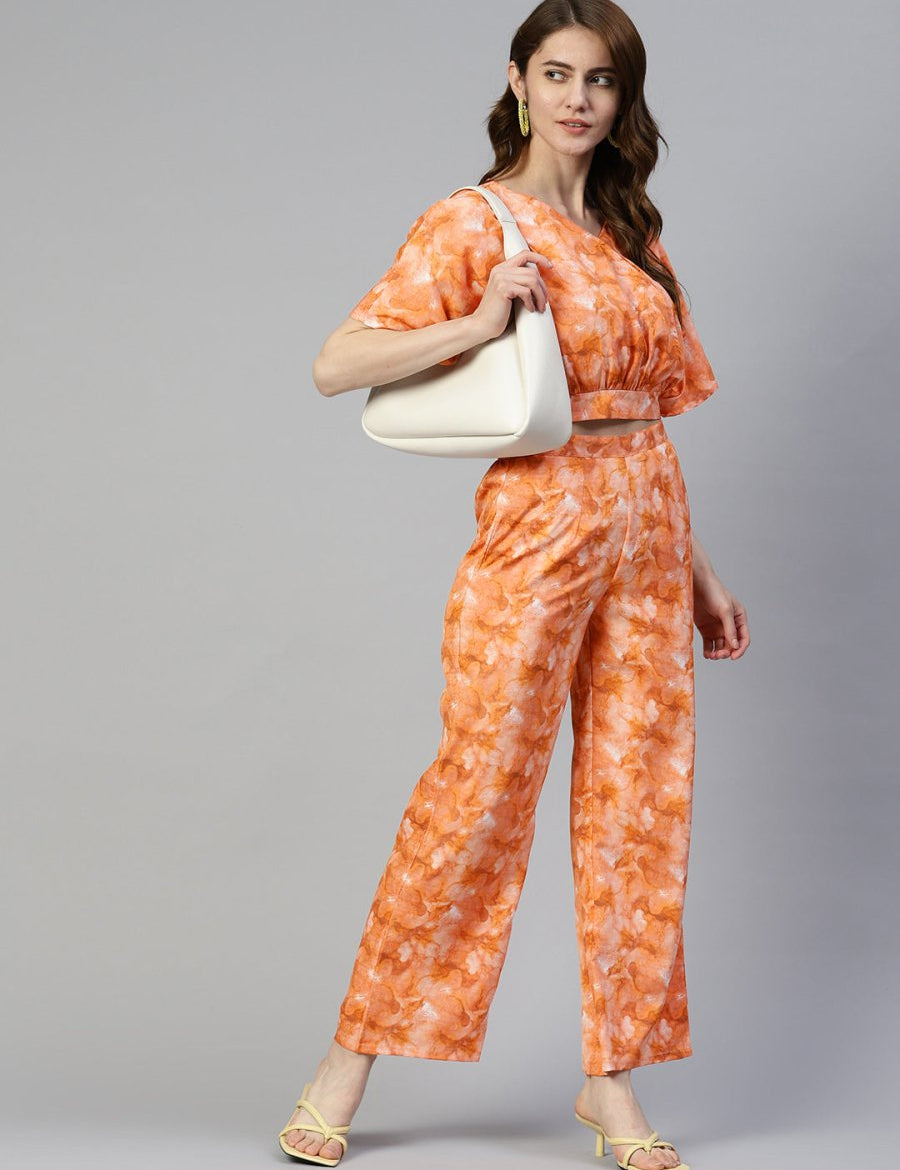 Women Orange Printed Crop Top With Palazzos - JNCS_3006Orange_XS