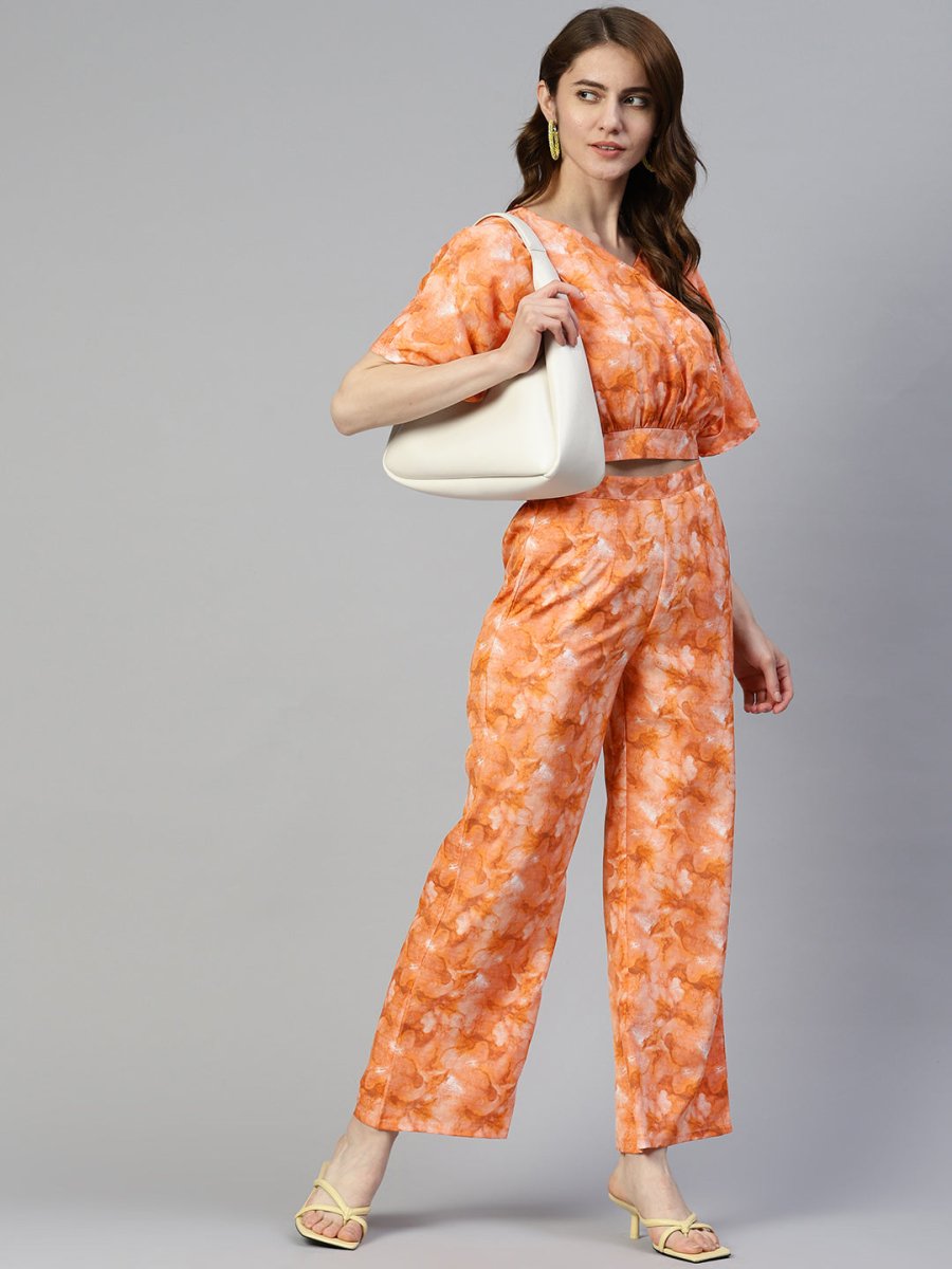 Women Orange Printed Crop Top With Palazzos - JNCS_3006Orange_XS