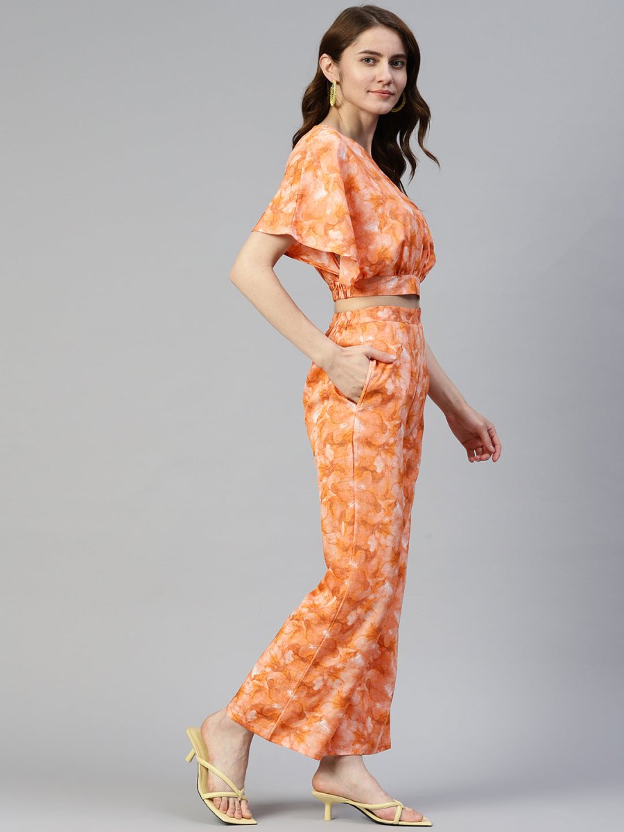 Women Orange Printed Crop Top With Palazzos - JNCS_3006Orange_XS