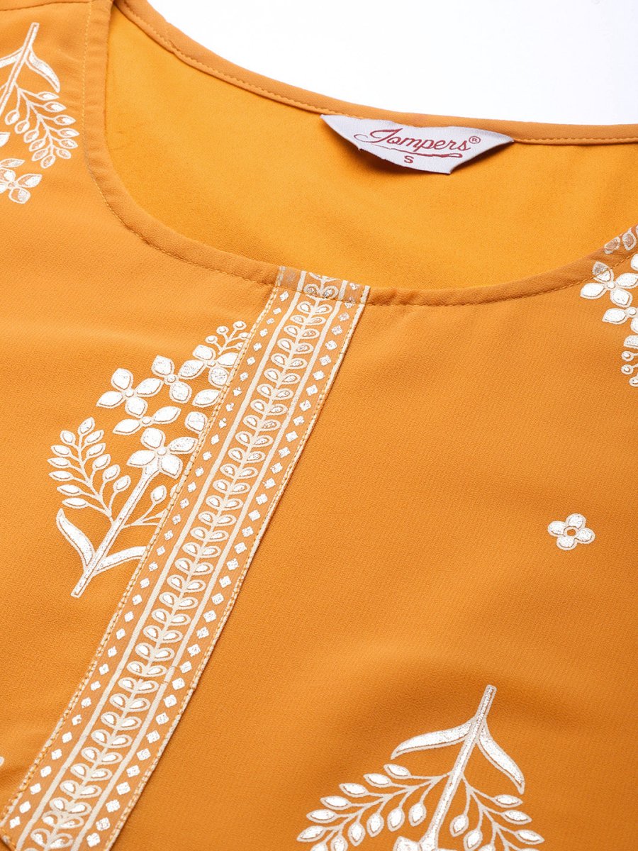 Women Orange & Silver Ethnic Motifs Foil Printed Straight Kurta Sharara Dupatta - JOKPS_D32O_1444_Orange_S