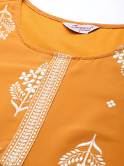 Women Orange & Silver Ethnic Motifs Foil Printed Straight Kurta Sharara Dupatta - JOKPS_D32O_1444_Orange_S
