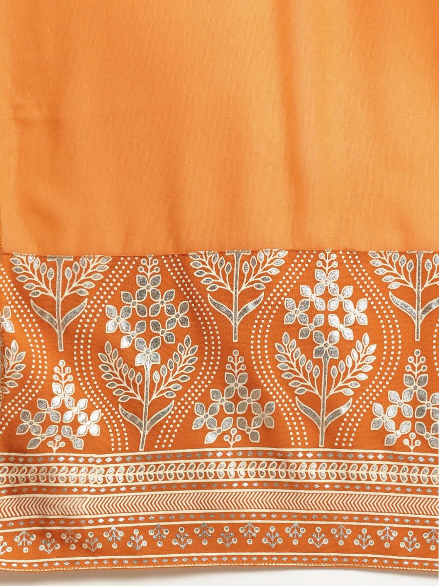 Women Orange & Silver Ethnic Motifs Foil Printed Straight Kurta Sharara Dupatta - JOKPS_D32O_1444_Orange_S