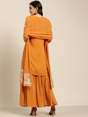 Women Orange & Silver Ethnic Motifs Foil Printed Straight Kurta Sharara Dupatta - JOKPS_D32O_1444_Orange_S