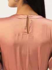 Women Peach-Coloured Satin Dress with Belt - JND_1004Brown_XS