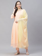 Women Peach Embroidered Regular Sequinned Kurta with Trousers & Dupatta - JOKS_D19Yellow_1383_Peach_S