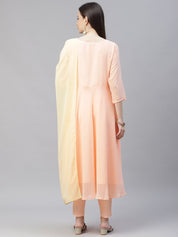 Women Peach Embroidered Regular Sequinned Kurta with Trousers & Dupatta - JOKS_D19Yellow_1383_Peach_S