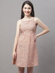 Women Peach Floral Printed A-Line Dresses - JND_1019Peach_XS
