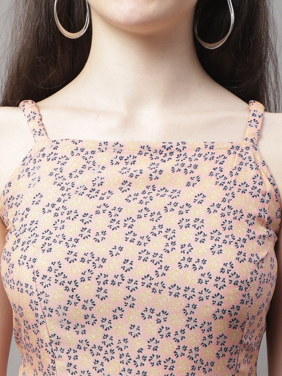 Women Peach Floral Printed A-Line Dresses - JND_1019Peach_XS