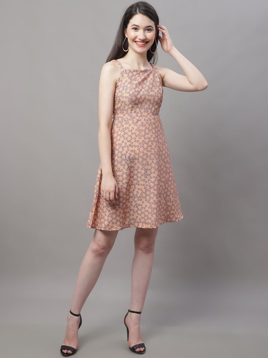 Women Peach Floral Printed A-Line Dresses - JND_1019Peach_XS