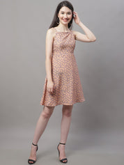 Women Peach Floral Printed A-Line Dresses - JND_1019Peach_XS