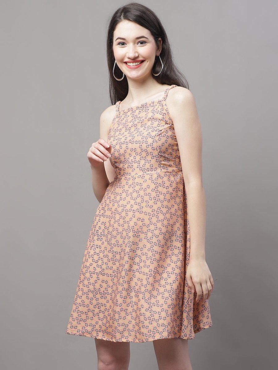 Women Peach Floral Printed A-Line Dresses - JND_1019Peach_XS