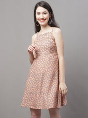 Women Peach Floral Printed A-Line Dresses - JND_1019Peach_XS