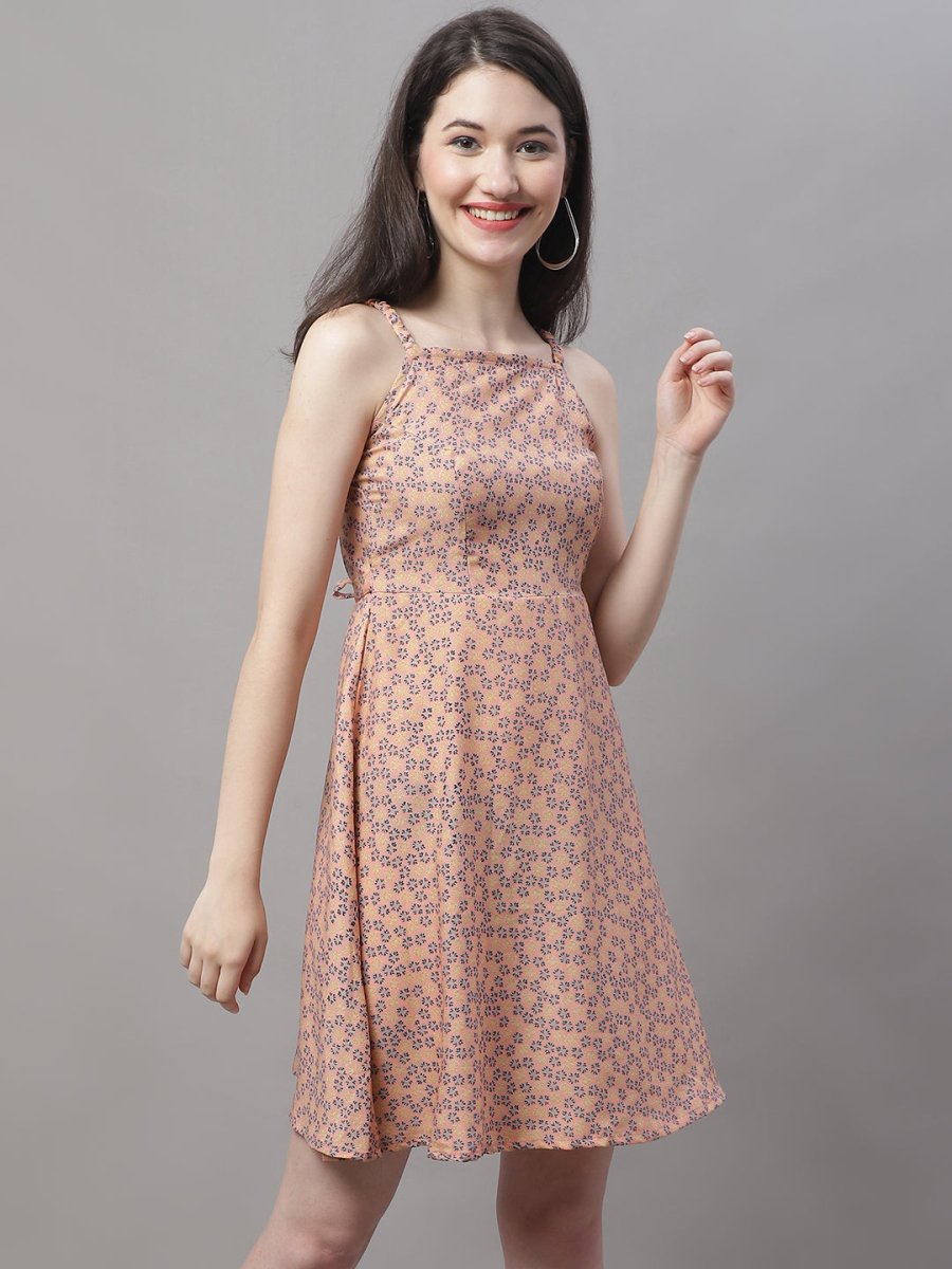 Women Peach Floral Printed A-Line Dresses - JND_1019Peach_XS