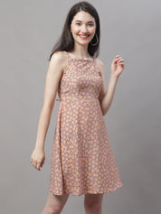 Women Peach Floral Printed A-Line Dresses - JND_1019Peach_XS