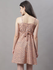 Women Peach Floral Printed A-Line Dresses - JND_1019Peach_XS