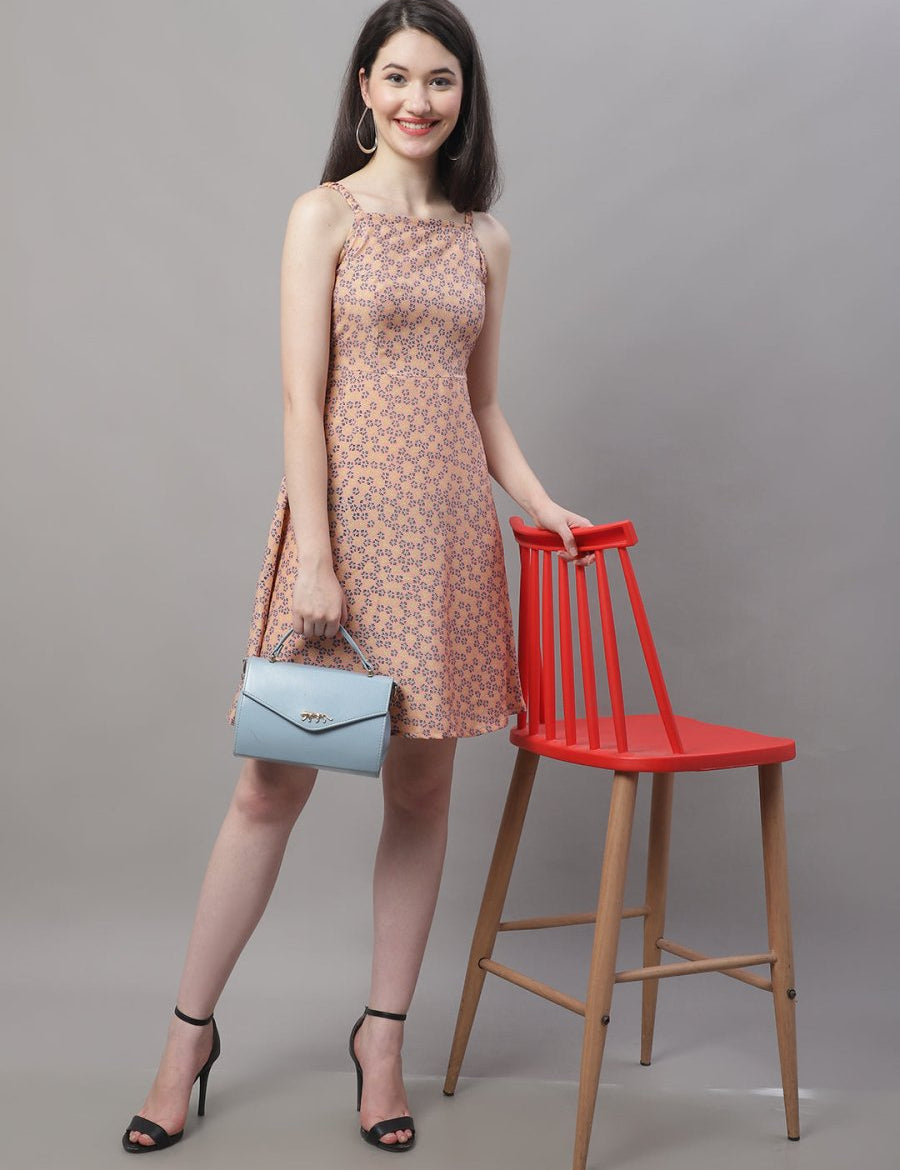 Women Peach Floral Printed A-Line Dresses - JND_1019Peach_XS