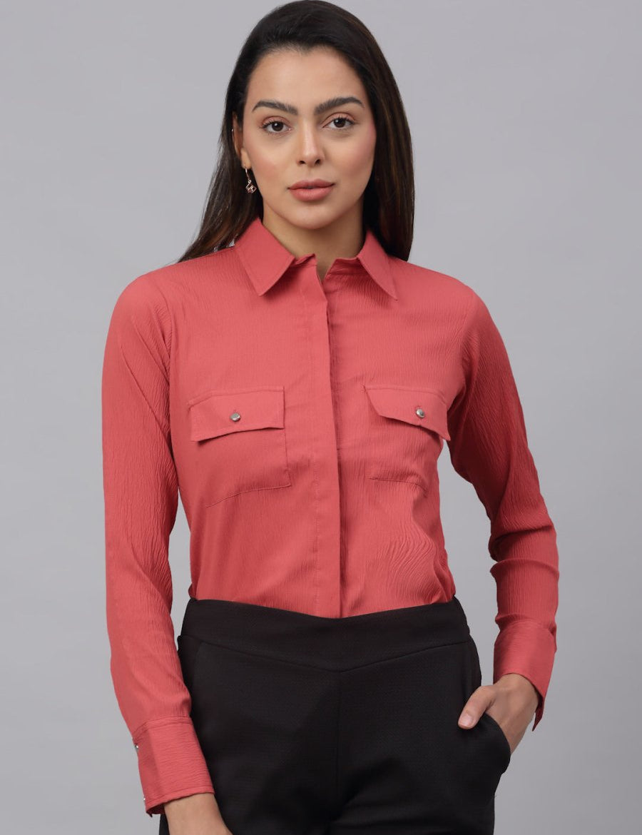Women Peach Solid Shirt - JNS_2001Peach_XS