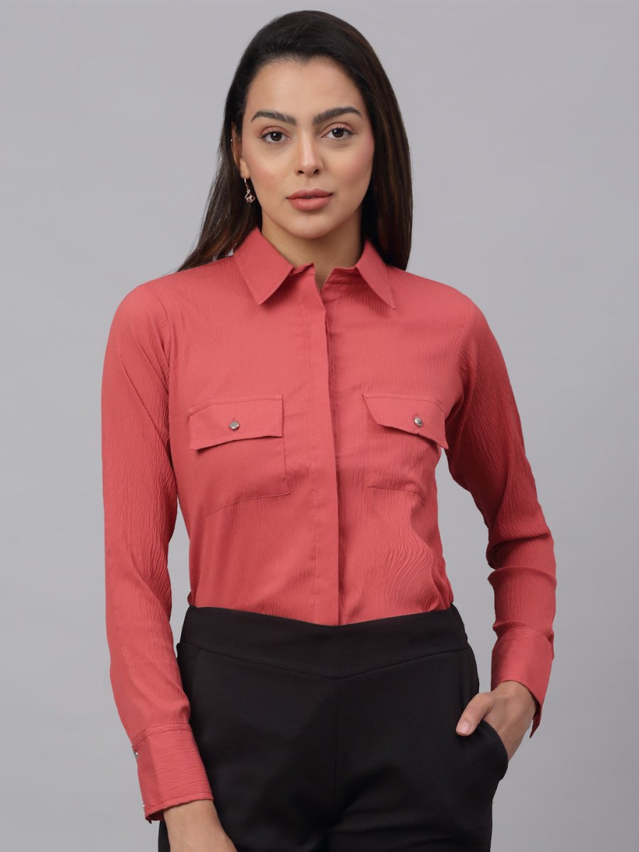 Women Peach Solid Shirt - JNS_2001Peach_XS